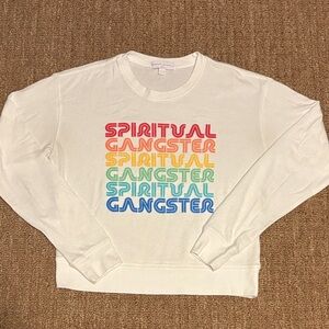 Spiritual Gangster White Sweater with Rainbow Graphic